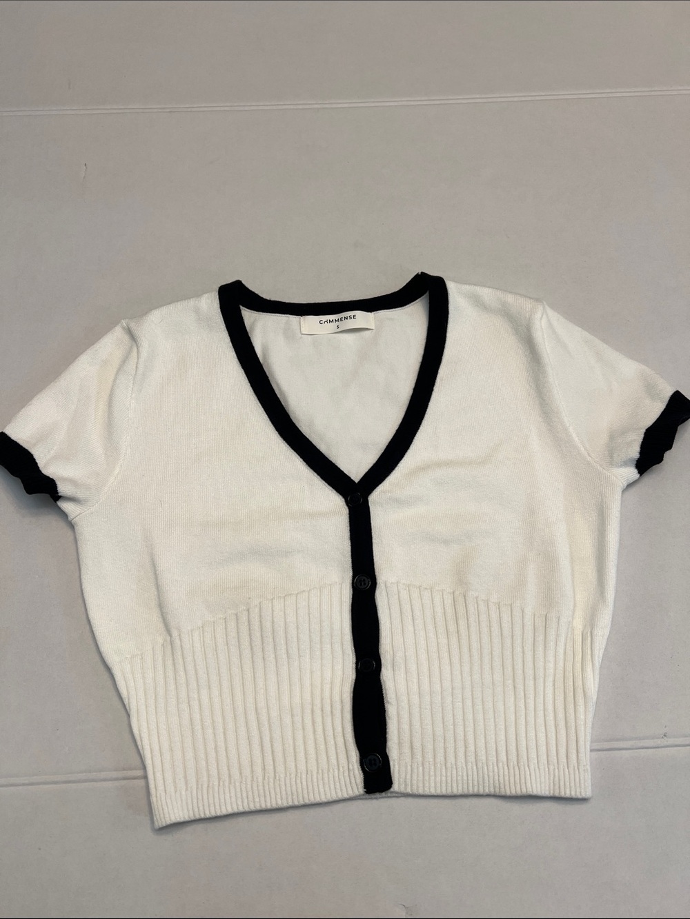 Commense Cream Knit Two-Piece Skirt Set with Black Trim - Picture 4 of 14